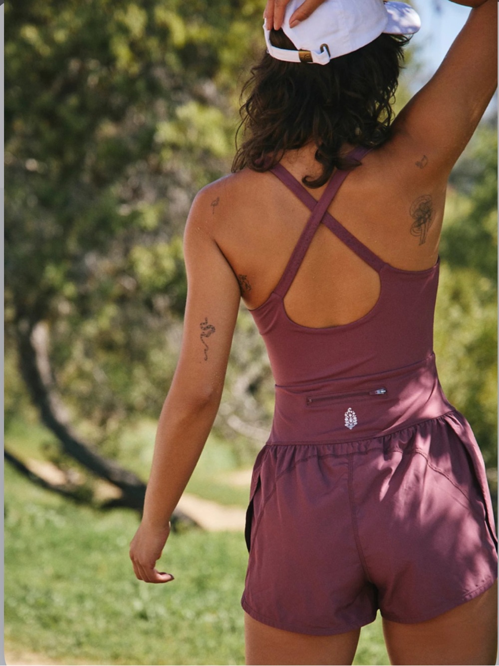 FP Movement by Free People Righteous Runsie Clove Mauve Cross-Back Tank Romper - Picture 2 of 14